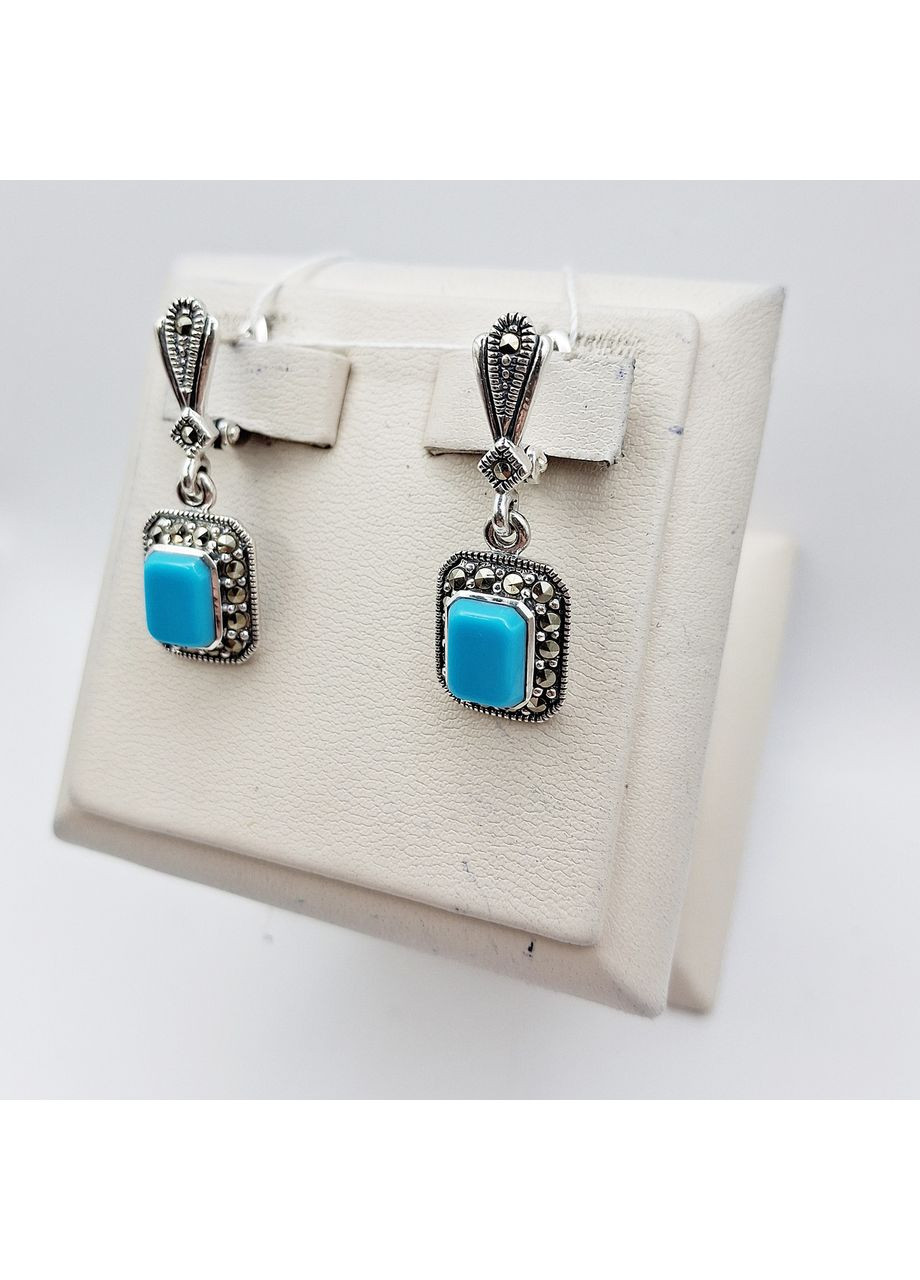 Сережки срібні з бірюзою і марказитом 6,8 г No Brand (369737687)