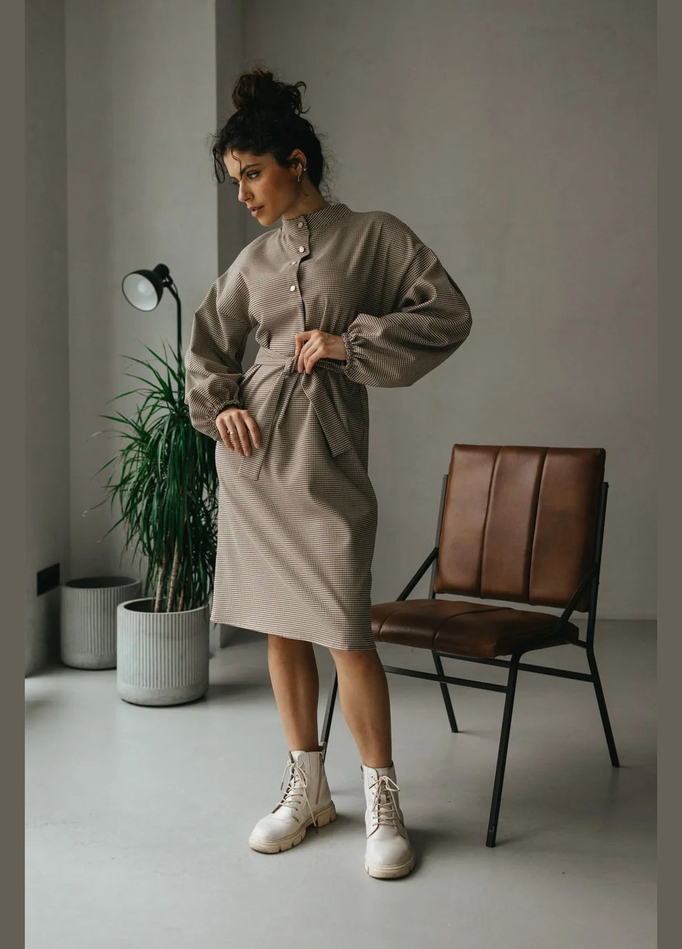 Сіра ділова, повсякденний, кежуал сукня Seventeen в клітинку