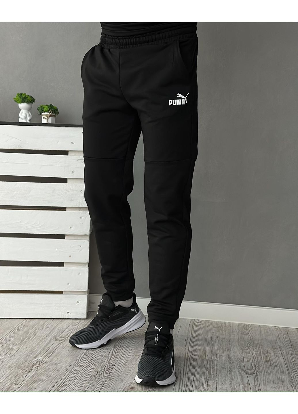 Чоловічий демісезонний спортивний костюм чорний худі + штани (двонитка) No Brand (370022043)