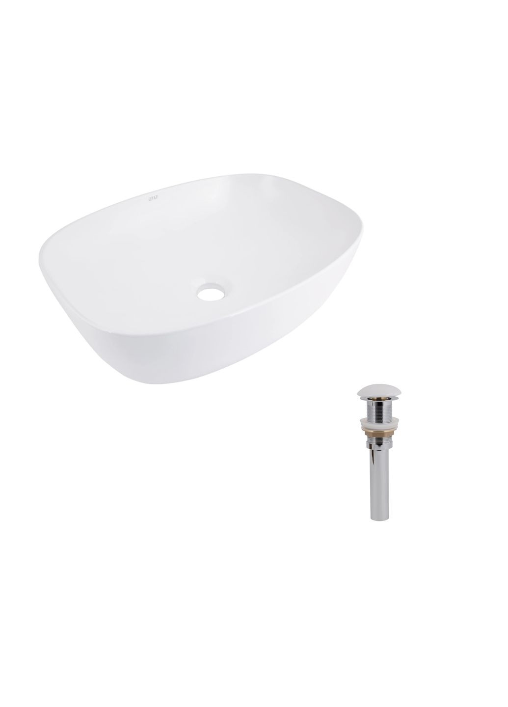 Комплект Cardinal: Раковина накладна 600x380x140 мм, White, овальна + Донний клапан Pop-up PU02 Qtap QT04116257W48465 (346492725)