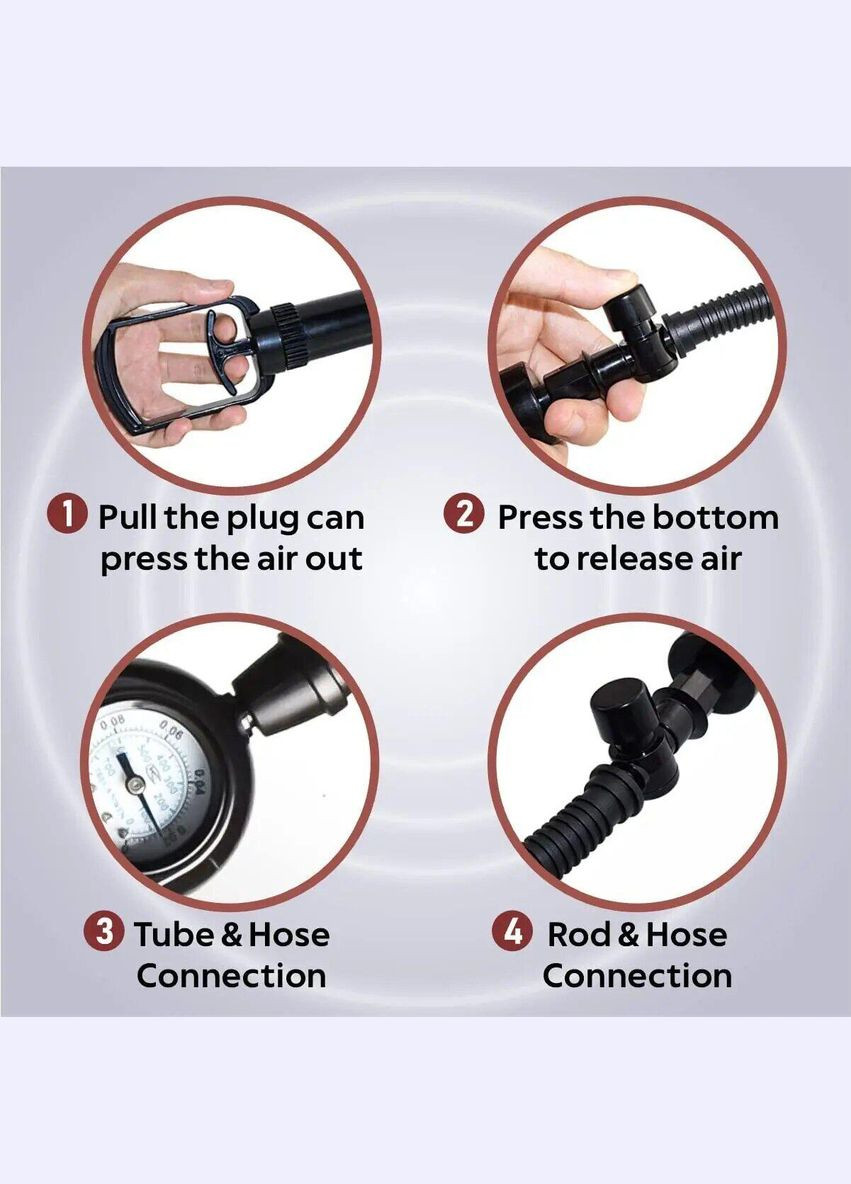 Вакуумная помпа Men Powerup со стрелочным манометром и ручным насосом No Brand (303889135)