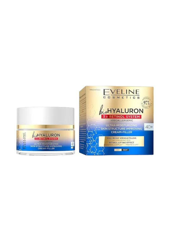 Eveline Cosmetics Крем для обличчя bioHYALURON 3 х RETINOL SYSTEM 40+ філер ультразволожуючий день/ніч 50 мл 6051 — Крем, Польща (340111302)