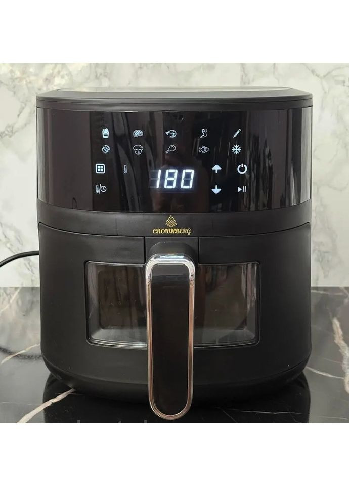 Аерофритниця безмасляна CB-5551 на 5л електричний аерогриль з сенсорним керуванням 2000Вт Чорний Crownberg (351361336)