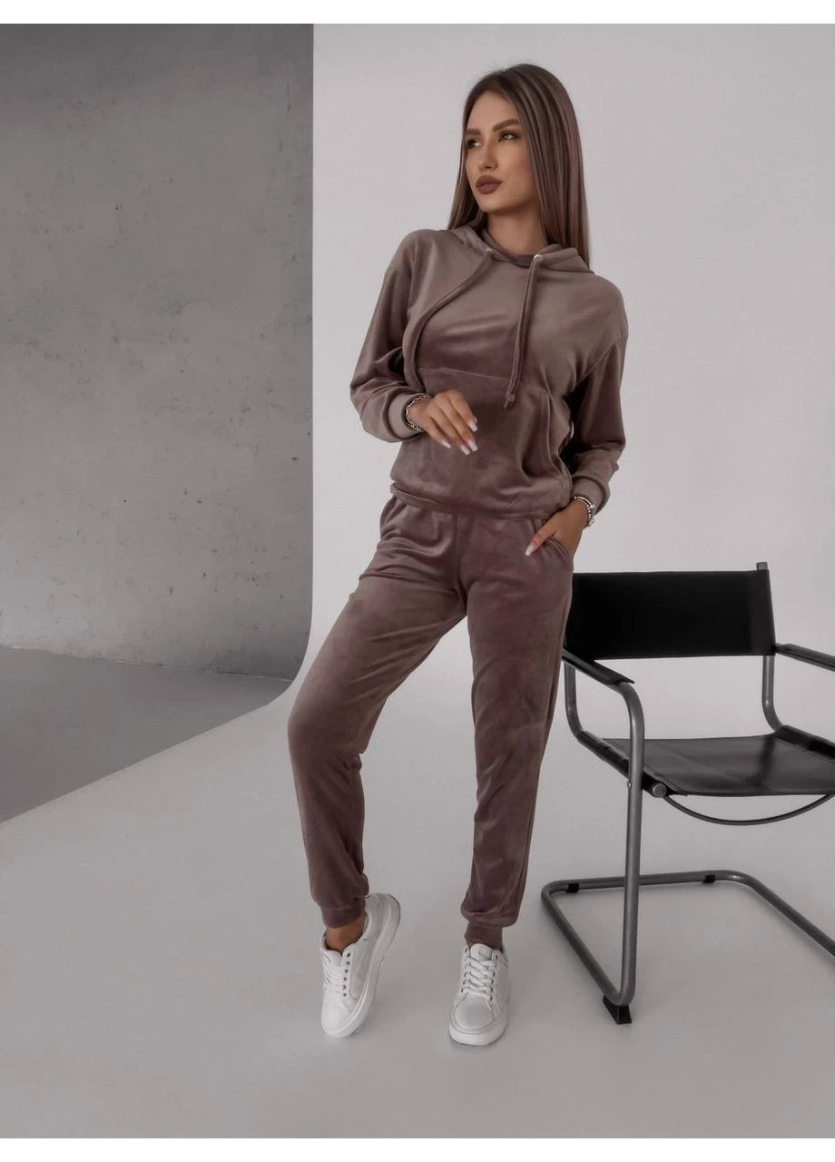 Женский велюровый костюм с капюшоном (кофта+штаны) (like16839) Like fashion (389413643)