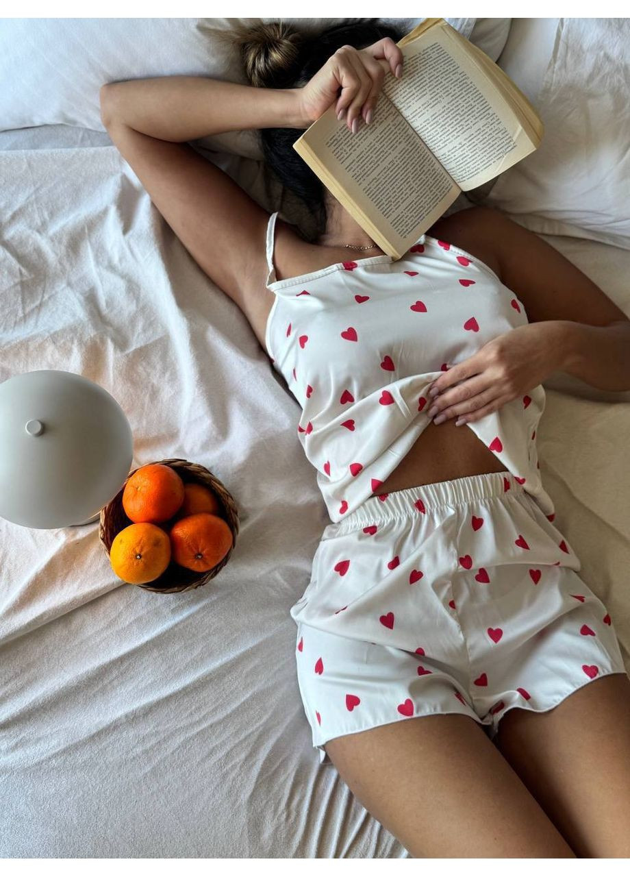 Белая всесезон пижама из итальянского шелка — замеры в описании майка + шорты GD/GL Модний простір