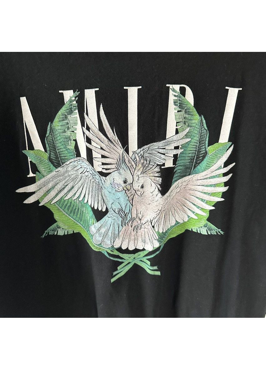 Черная футболка черная с передним принтом с птичкой черная в стиле amiri No Brand