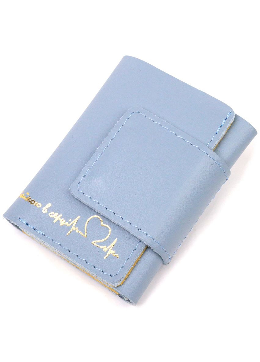 Жіноче шкіряне портмоне в три додавання комбі двох кольорів Серце 16731 Жовто-блакитне Grande Pelle (337353351)