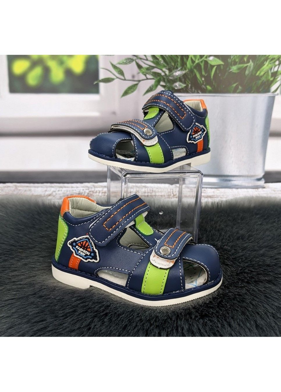 Синие повседневные босоножки детские сандалии для мальчика СВТ.Т на липучке
