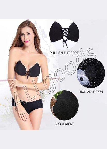 Чёрный бюстгальтер силиконовый бабочка на шнуровке лиф невидимка размер чаша а A.G.