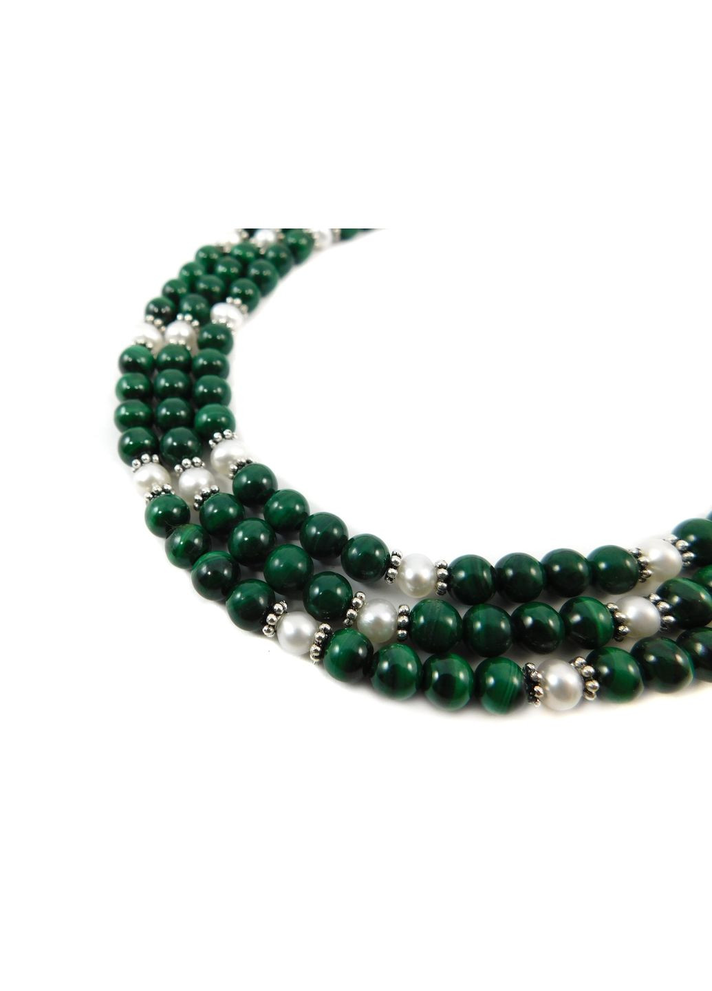 Эксклюзивные бусы "Нимфа 2" Малахит сфера, Жемчуг, 3 ряда Fursa fashion (322315556)