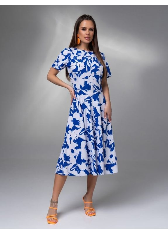 Комбінована сукня 14619 біло-синя ISSA PLUS однотонна