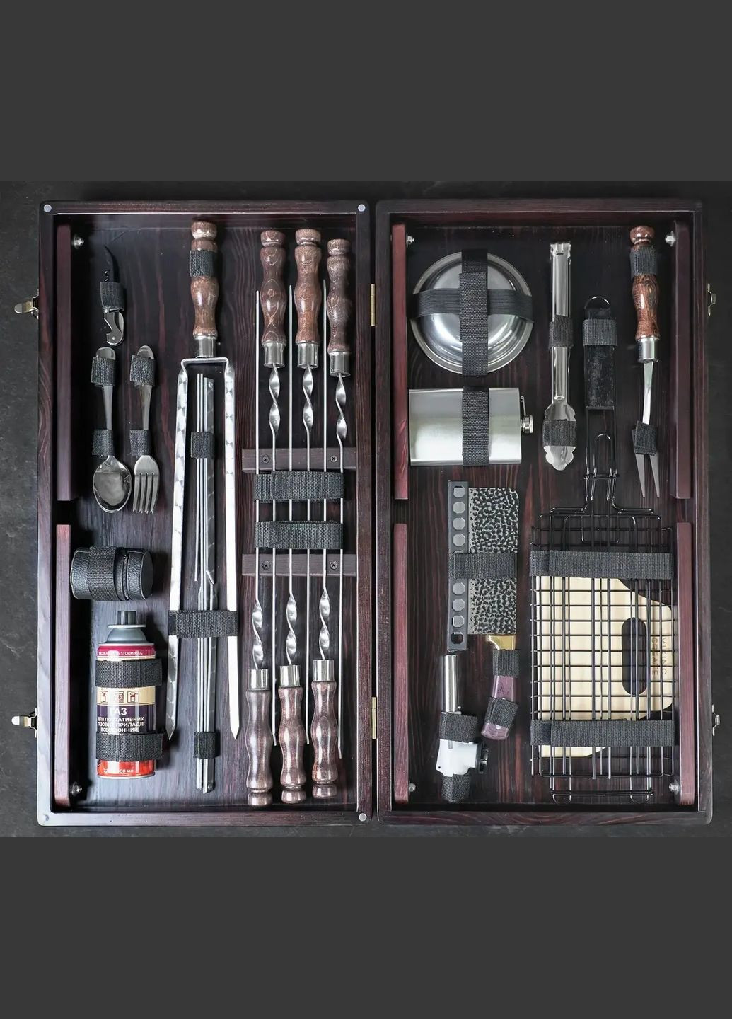 Шампуры для шашлыка "Форсети" в деревянном кейсе из 34 предметов | Нержавеющая сталь Handmade WC-004 (346085186)