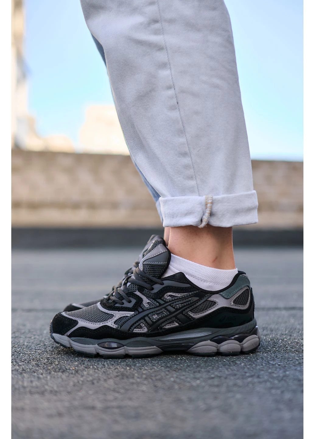 Черные летние кроссовки asics gel-nyc graphite grey black асикс гель нюк No Brand