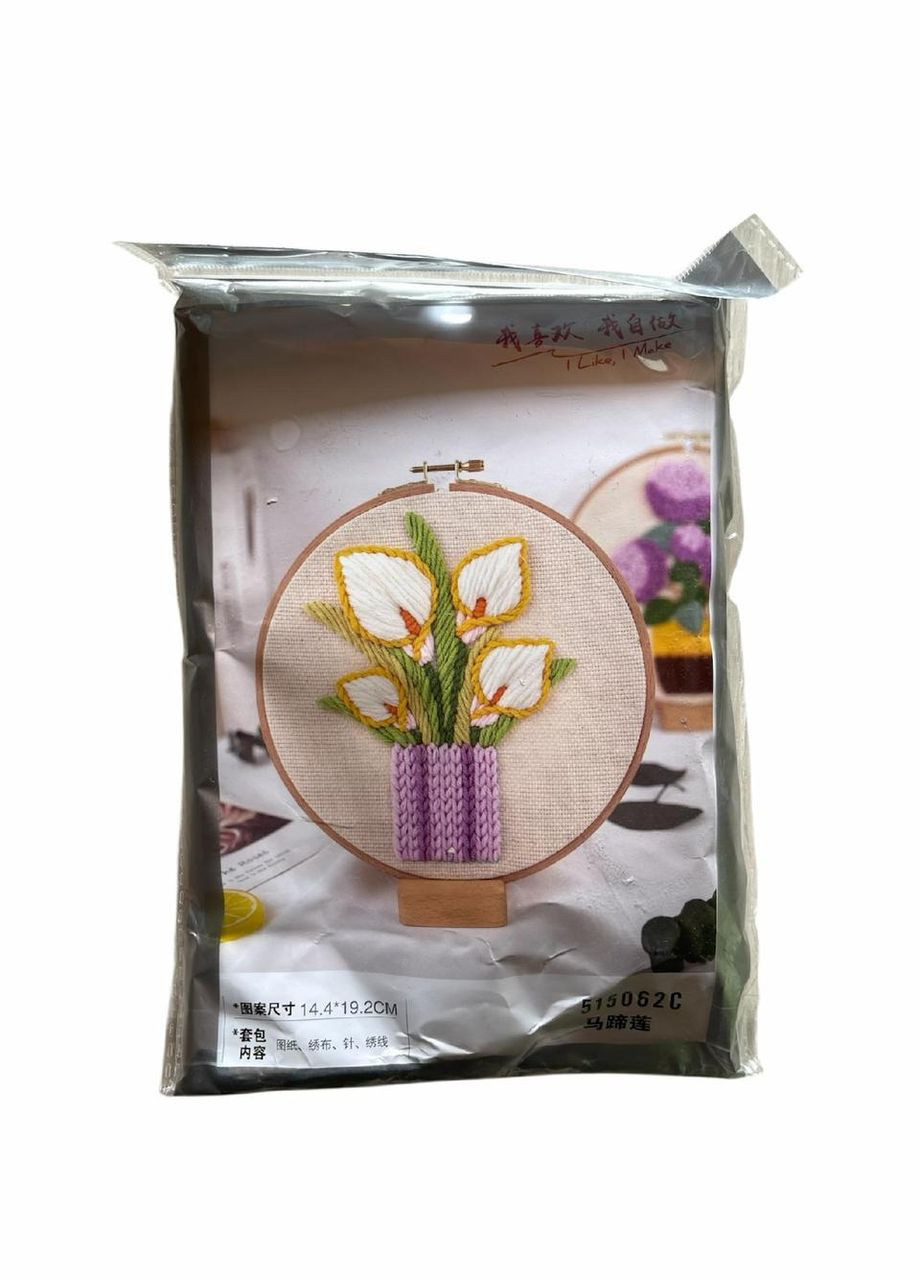 Набір для вишивання з п’яльцями — білі кали у вазі No Brand (364502564)