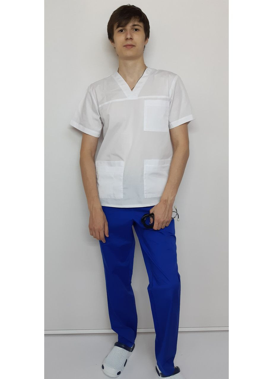 Білий демісезонний костюм медичний чоловічий леон бавовна короткий рукав No Brand