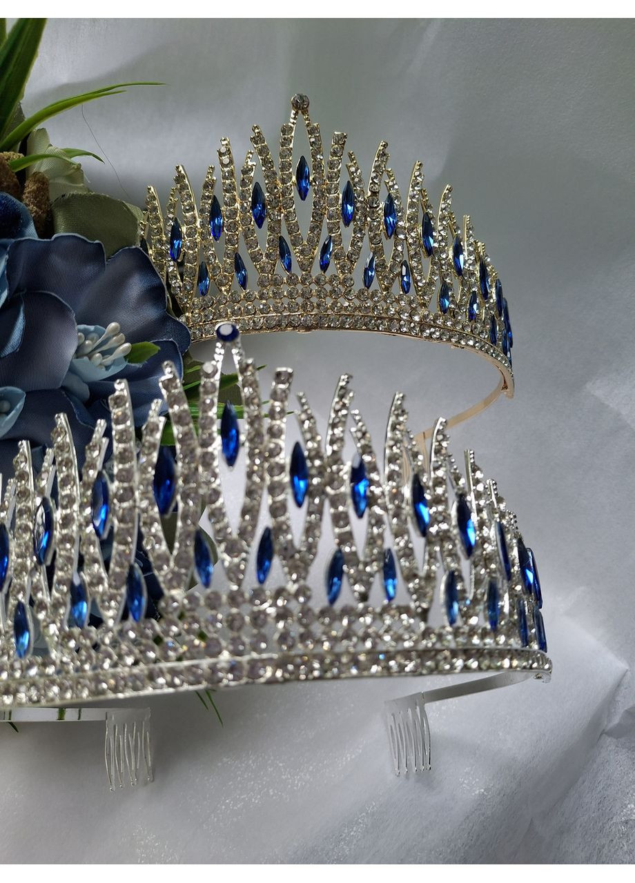 Діадема висока з кристалами Сваровскі, корона, сині камені No Brand (369162568)