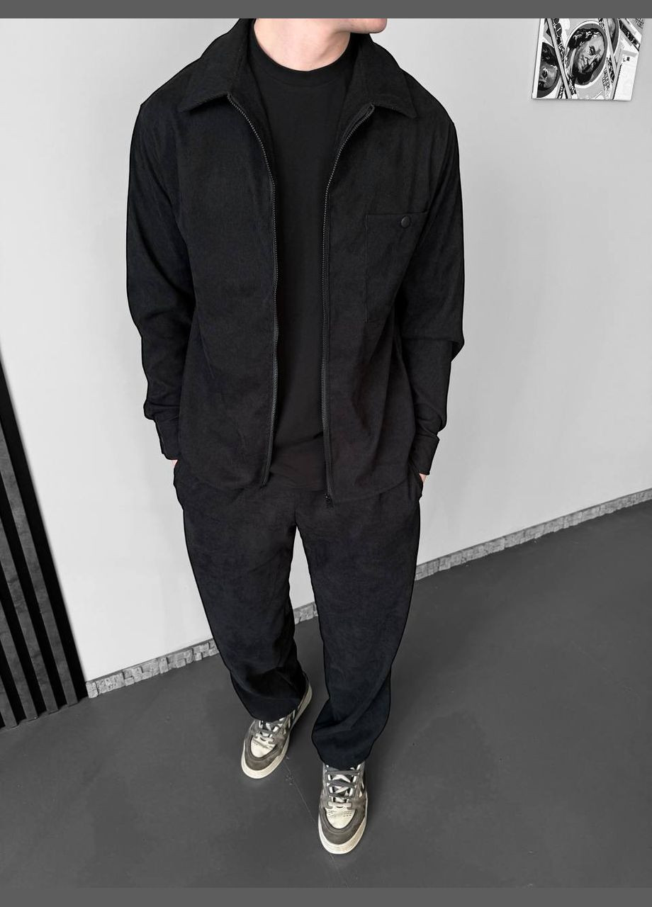 Чорний демісезонний чоловічий костюм із мікровельвету Seventy.Eight