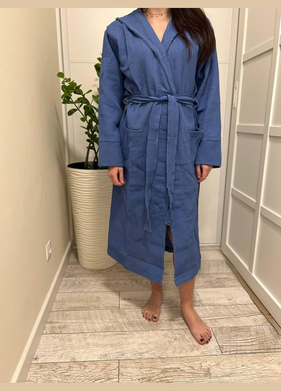 Вафельний банний халат жіночий гіпоалергенний XL-XXL Синій (П4К-Е-Avafel003-02) No Brand (323161123)