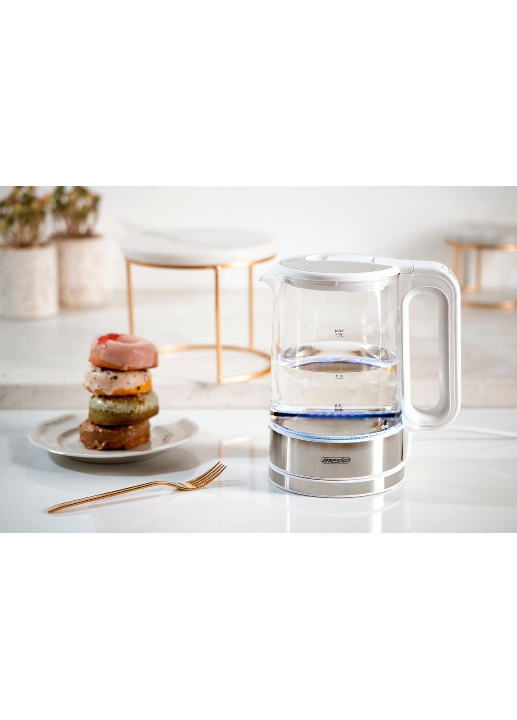 Электрочайник MS 1301 white 1850-2200Вт/ 1.7л/стекло/ установка температуры Mesko (362212108)