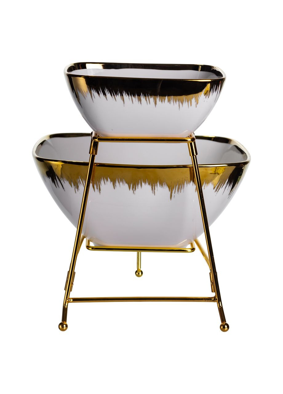 Фруктовниця на 2 яруси фуршетна стійка для закусок 31×23×25 (см) цукерниця Біла з золотом 2558-1 (A-047394) Yiwu (370381753)