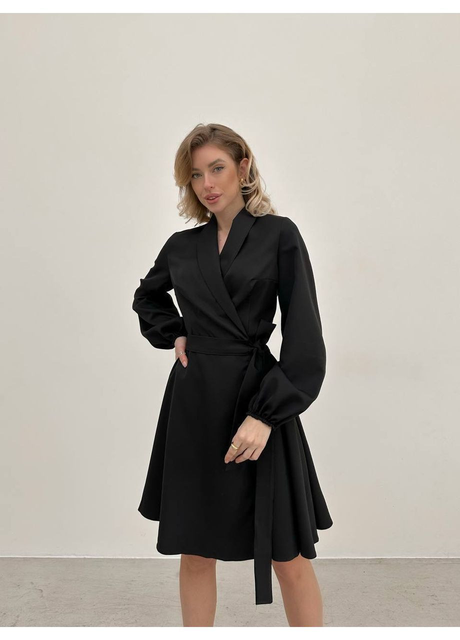 Чорна вечірня, ділова, повсякденний, кежуал жіноча сукня на запах No Brand однотонна