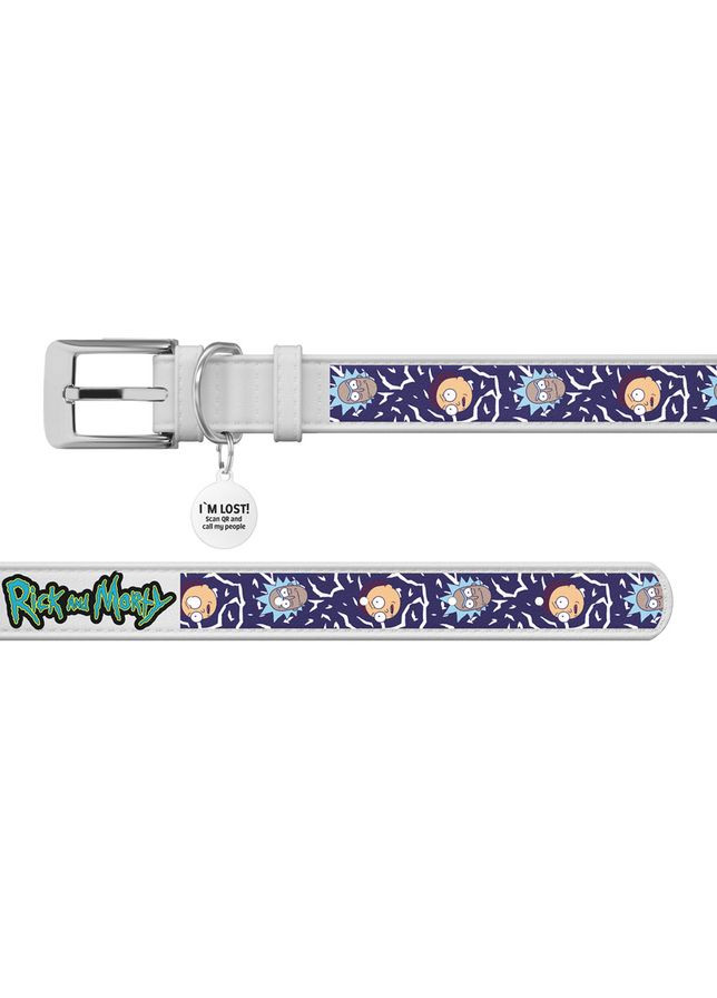 Ошейник для собак кожаный WAUDOG Design с QR паспортом, рисунок "Рик и Морти 2",, Ш 12 мм, Дл 18-24 см, No Brand (363199006)