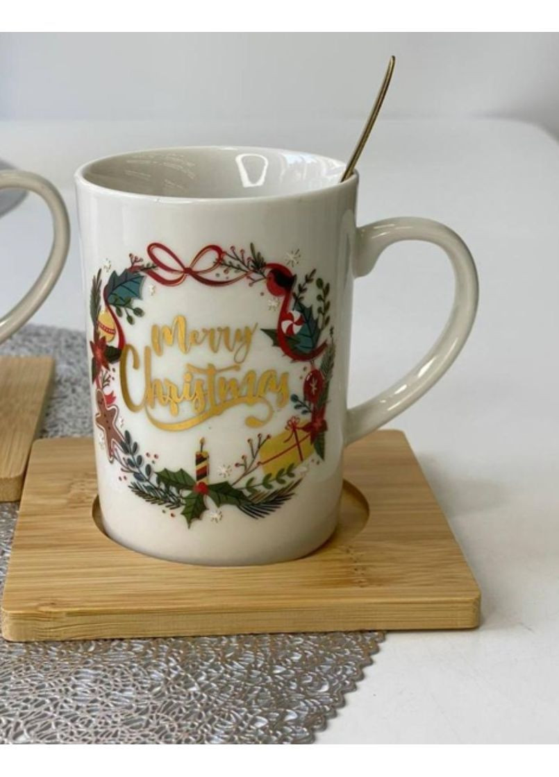 Кружка Белое Рождество керамическая на подставке с ложкой 160мл 8030-290 Olens (365290995)
