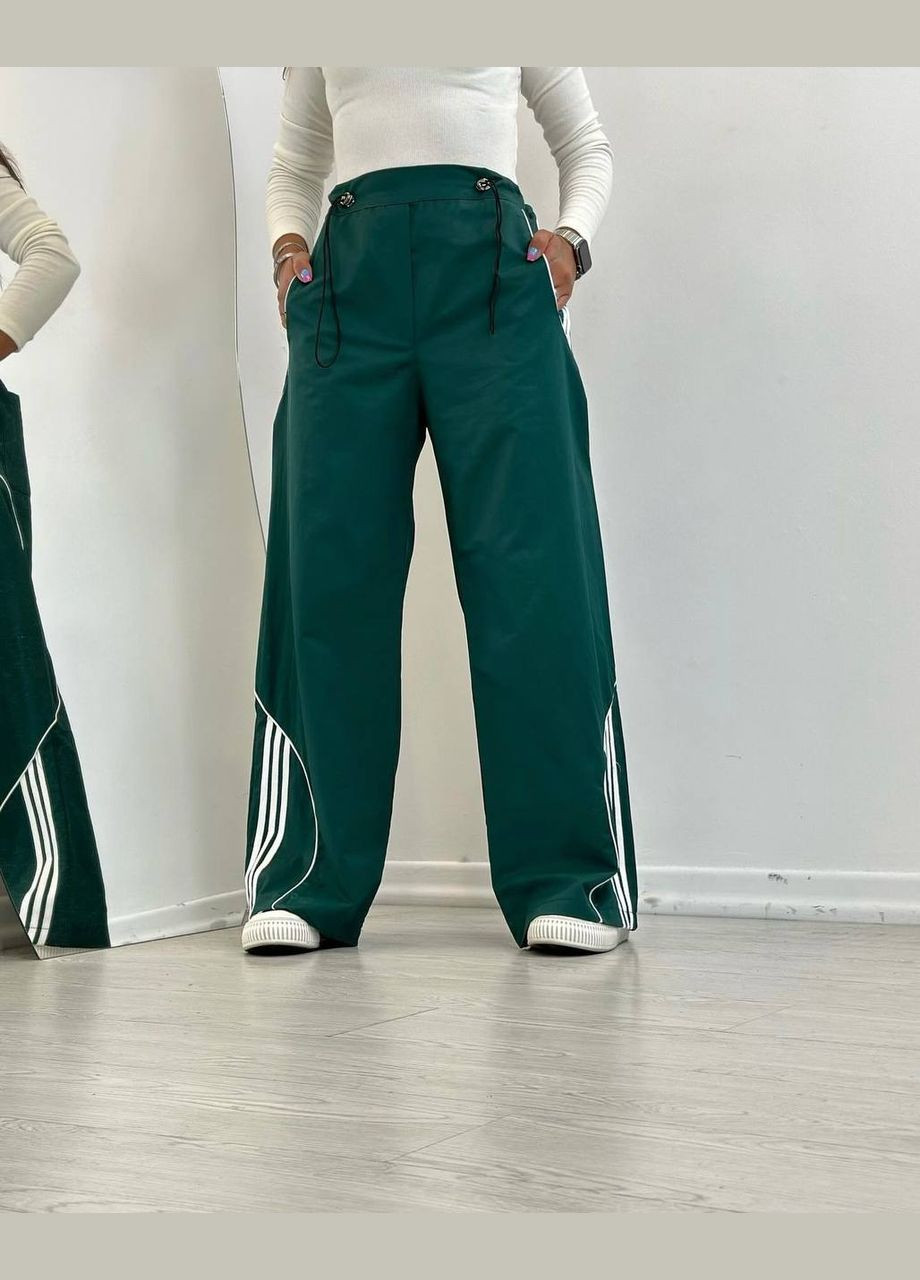 Смарагдові штани карго з плащівки з пришитими лампасами, повсякденні штани на високій посадці відмінної якості пошиття. No Brand 265-2 (299762990)