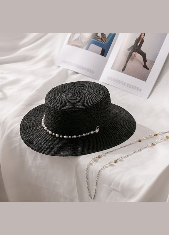 Жіночий літній капелюх канотьє з ланцюжком та перлинами CATALINA No Brand (293943118)
