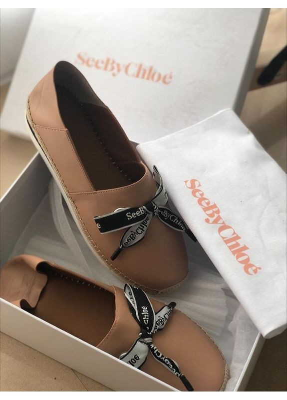 Светло-коричневые женские кожанные эспадрильи лоферы See by Chloe бант (358201948)