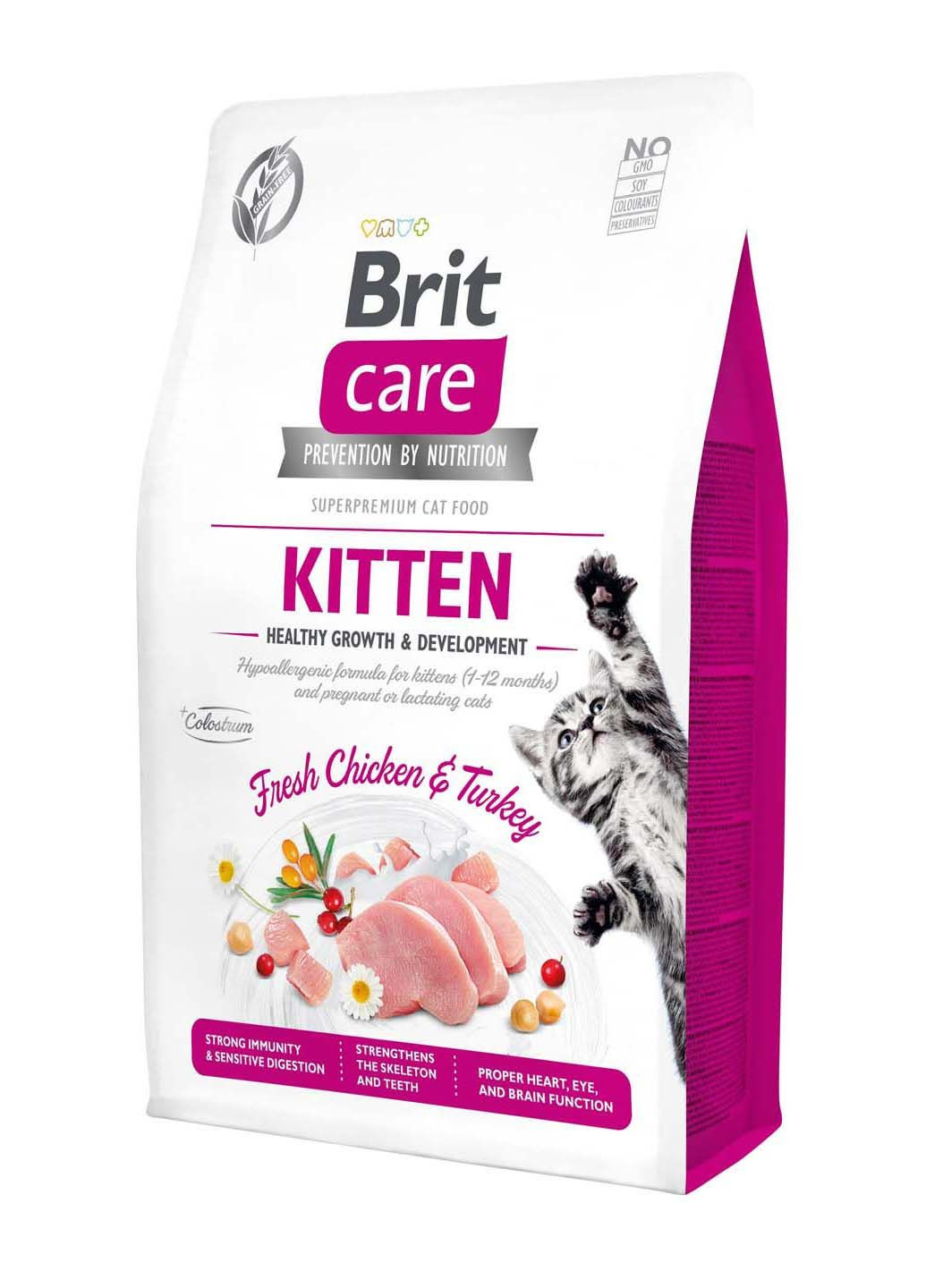 Сухой корм для котят Cat GF Kitten Growth & Developmen с курицей и индейкой 2 кг Brit Care (286472688)