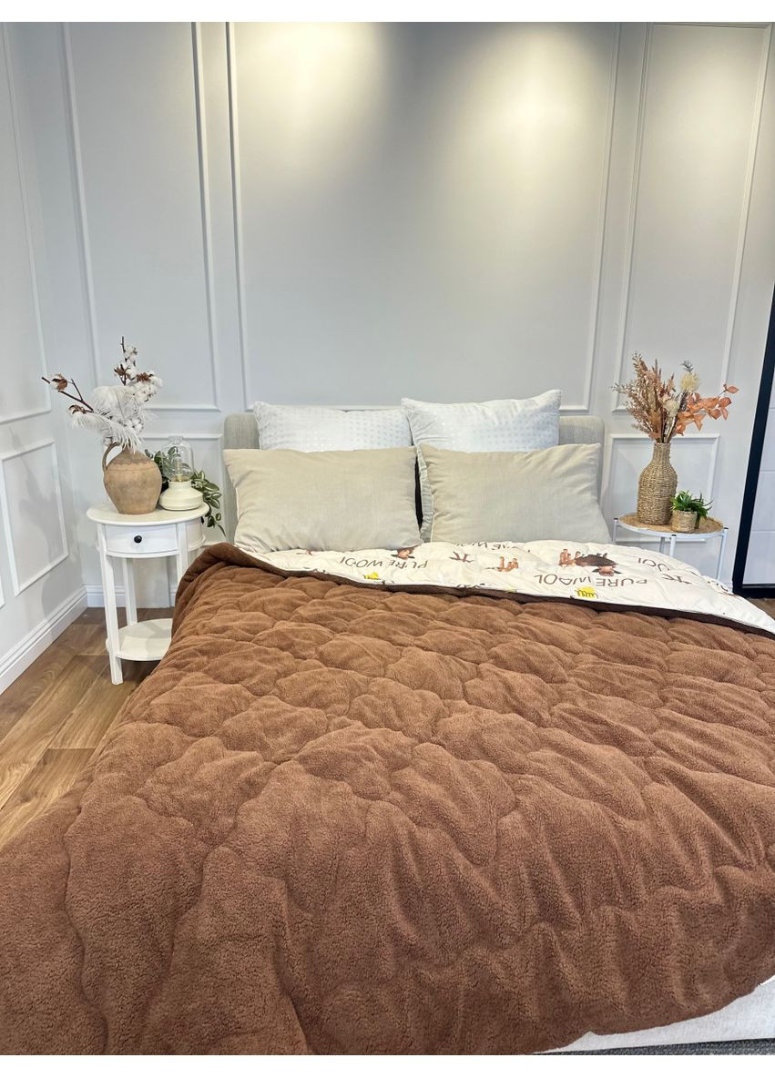 Одеяло полуторное открытое двустороннее из овечьей шерсти Pure Wool 21445 150х210 см шоколадное Arda (365964944)