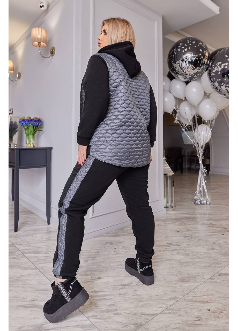 Женский спортивный костюм батал черный с графитовым утепленный из тринити на флисе с капюшоном демисезонный Bonita Спортивний костюм (361205247)