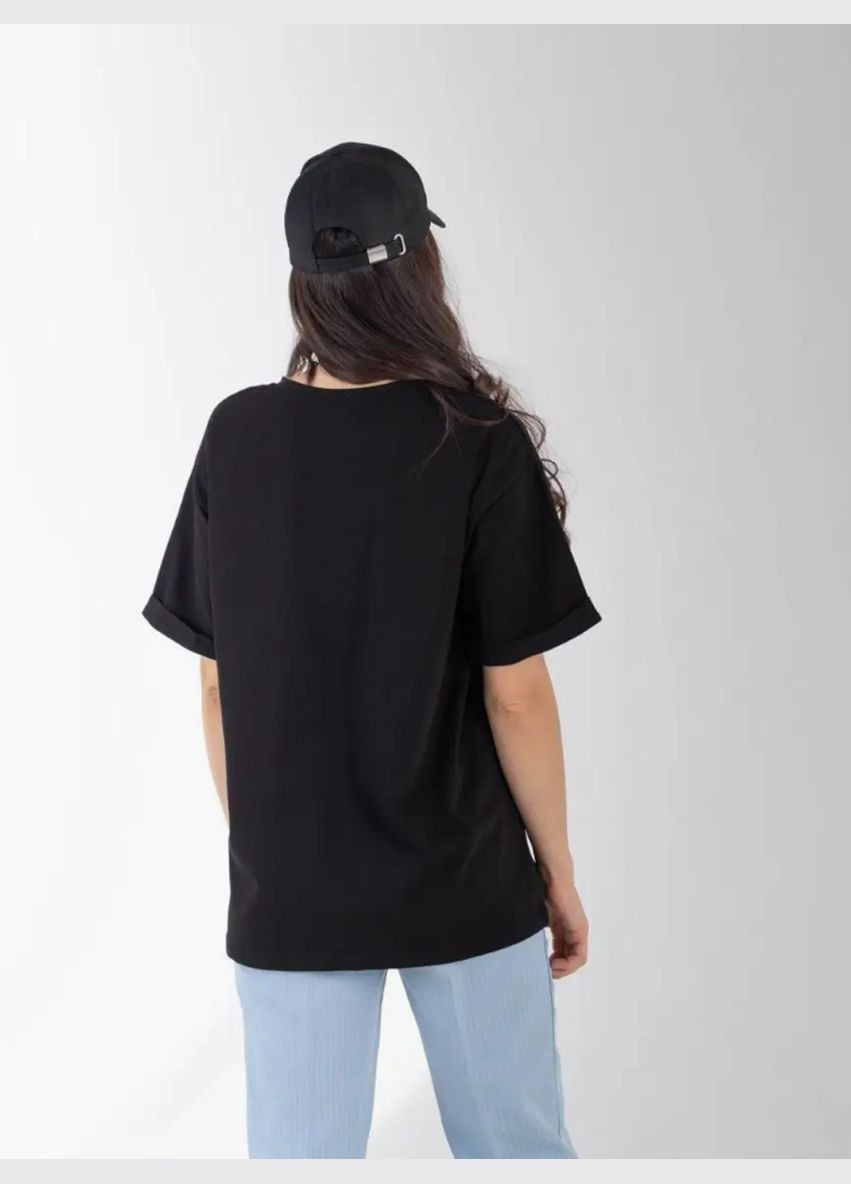 Чорна всесезон футболка жіноча оверсайз чорна з коротким рукавом Malta