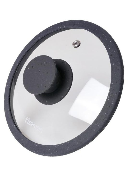 Крышка стеклянная ARCADES Ø26см с силиконовым ободом (темно-серый мрамор) Fissman (372293640)