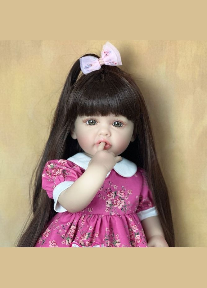 Большая виниловая кукла ручной работы с бантом в платье Baby Doll с настоящими волосами и красивыми глазами Reborn (305296031)