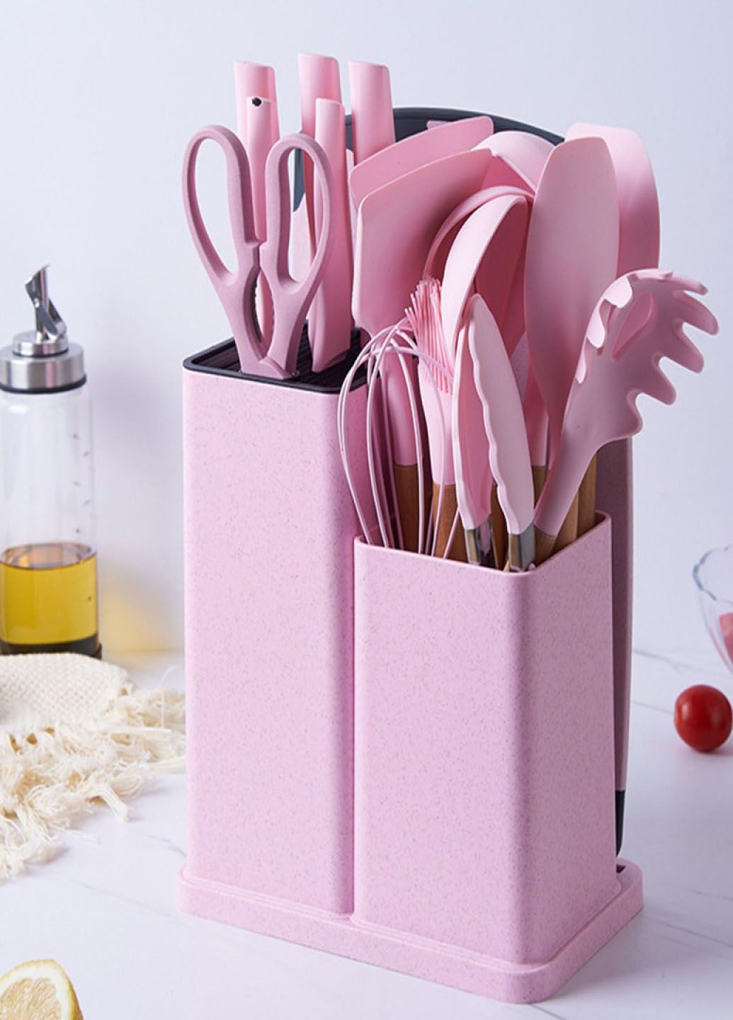 Багатофункціональний набір кухонного приладдя на підставці із силікону з бамбуковою ручкою 19 предметів Good Idea (285719056)