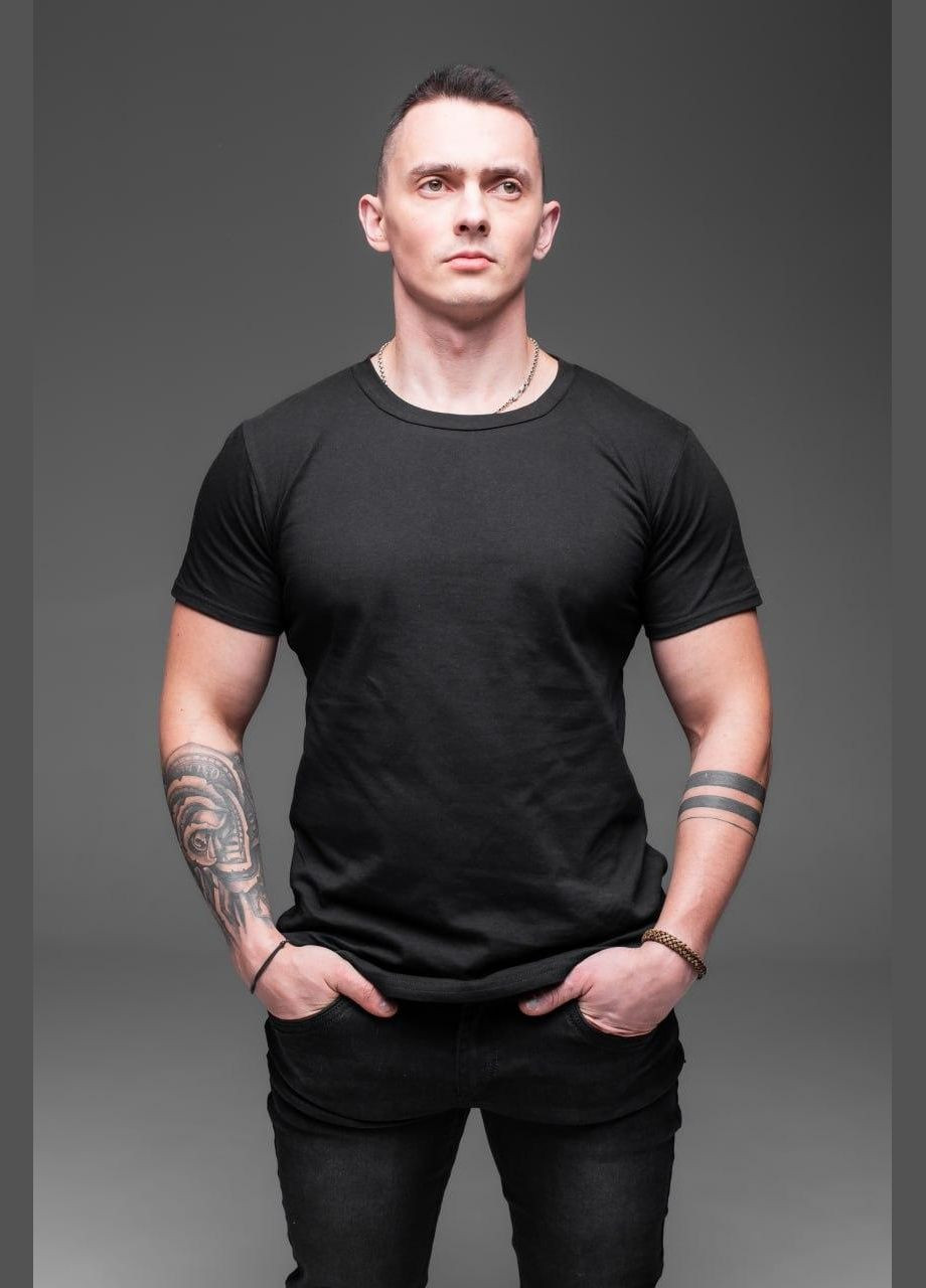 Черная футболка мужская - свободная, однотонная с коротким рукавом JUGO R.A Drop № 928