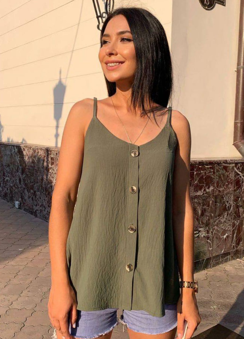 Удлиненная майка на тонких бретельках Україна — 299375498