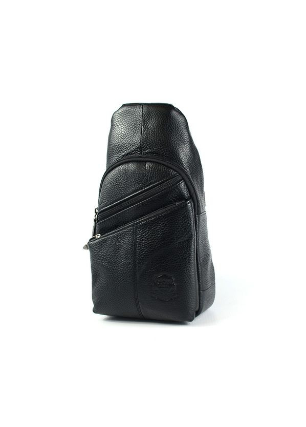 Чоловіча нагрудна сумка рюкзак на одне плече, Слінг чорний чоловічий з натуральної шкіри, сумочка на груди Oscar (266266491)