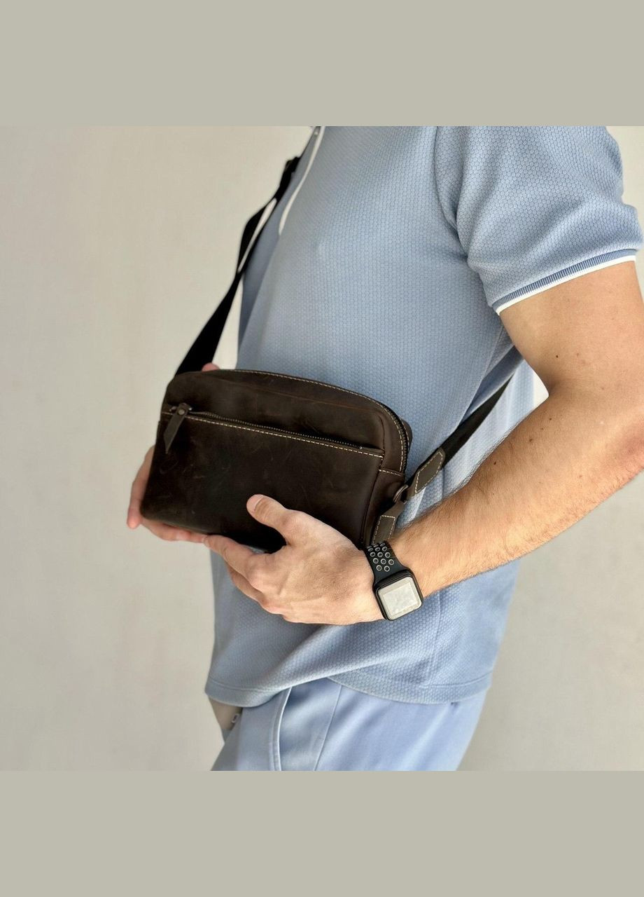 Сумка мужская через плечо, барсетка, кожаная вместительная, коричневая No Brand (354721977)