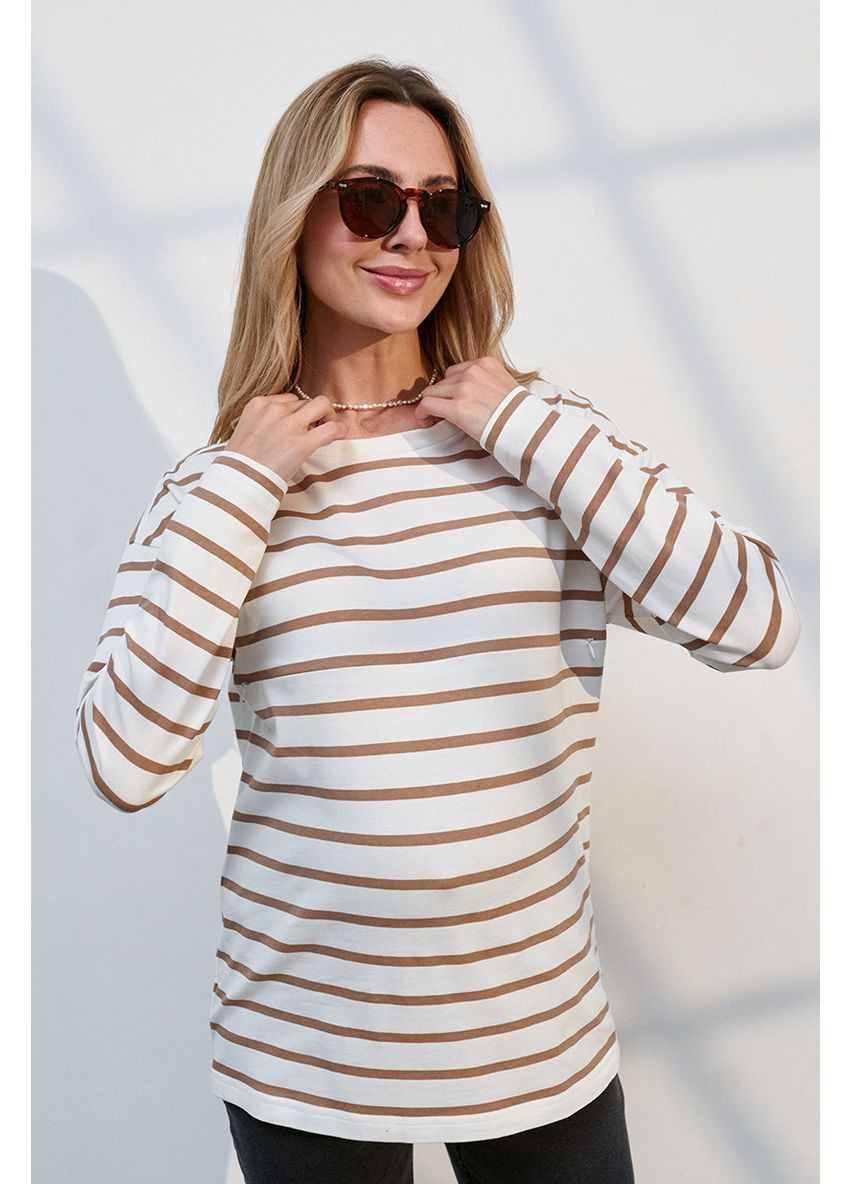 Трикотажний молочний лонгслів для вагітних та годуючих в смужку Юла мама (352539044)