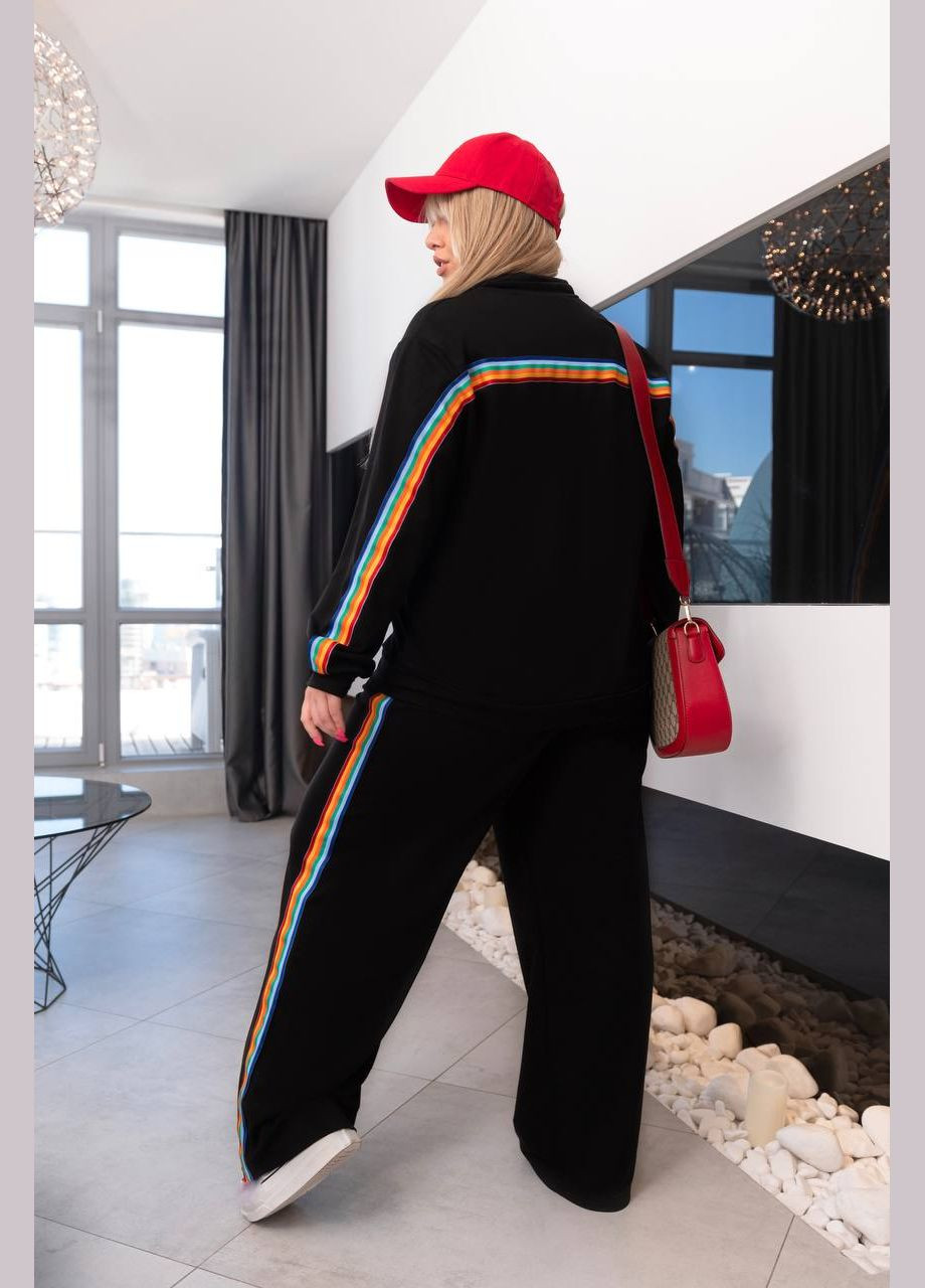 Женский спортивный костюм цвет черный с радужной полоской р.50/54 454639 New Trend (290111748)