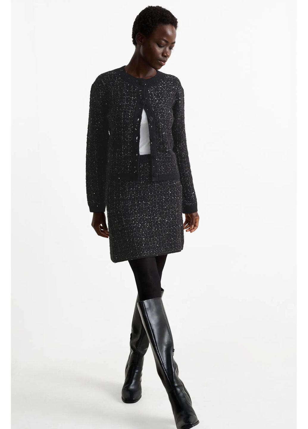 Черная кэжуал однотонная вязаная юбка C&A