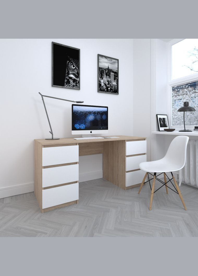 Стіл комп'ютерний, письмовий з двома тумбами на 6 висувних ящиків c фасадами без ручок R-2 VAYS (372704230)