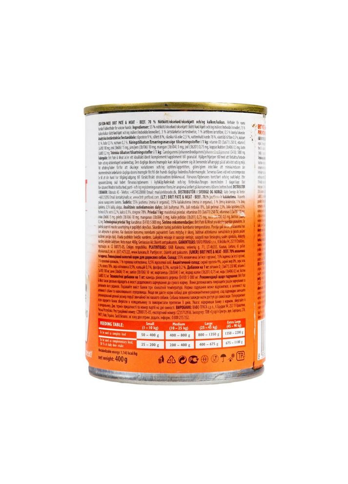 Корм вологий Pate and Meat для дорослих собак з яловичиною та індичкою 400 г Brit Care (355256065)