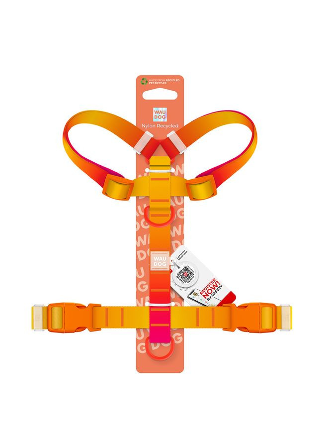 Шлея для собак анатомічна H-подібна WAUDOG Nylon Recycled з QR-паспортом, градієнт, пластиковий фастекс,, Ш 25 мм, А 60-100 см, No Brand (363201334)