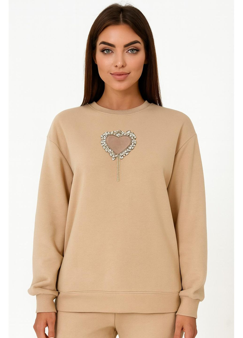 Бежевый свитшот женский Mint однотонный стразы, камни (360899493)