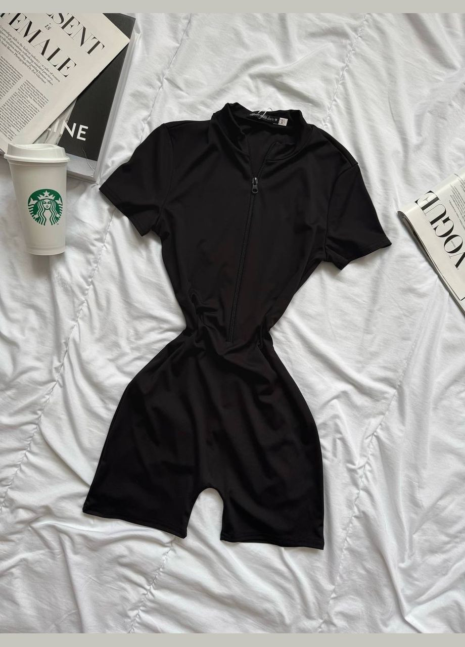 Женский комбинезон FINO Mode комбинезон-шорты чёрный спортивный, повседневный, кэжуал, вечерний дайвинг