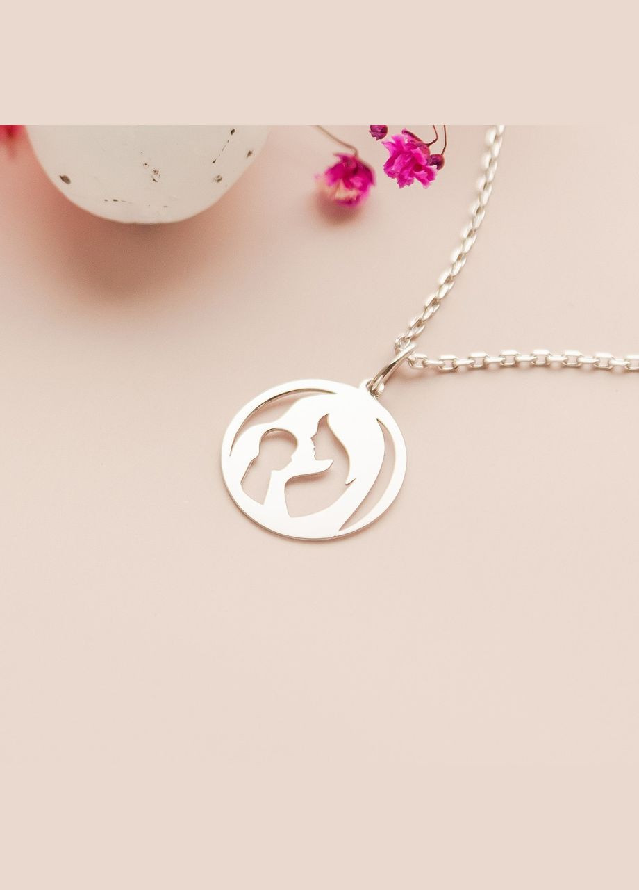 Кулон серебряный медальон Мать и ребенок в кругу без камней Каштан (342335573)